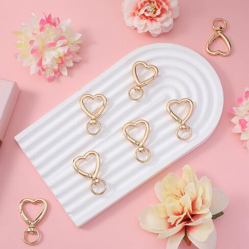 20Pcs Heart Shape Keychains Gold Metal Spring Key Chain Sturdy Heart Keychain Clip Hardware Accessories for Handbag DIY Bags Keys Rings and Card Holders Craft Making Hanging Buckle Key Ring in Saudi Arabia