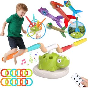 Indoor Outdoor Games for Kids, 3 in 1 Musical Jump, Ring Toss Game & Stomping Rocket Launcher for Kids, Dinosaur Sports & Outside Play Activities Toys with Remote Control for Toddlers 3-5 4-8 in Saudi Arabia