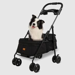 4 Wheels Pet Stroller,One-Click Folding Portable Folding Dog Cat Stroller,Sunshade, Storage Bag, Waterproof Oxford Fiber，Breathable and Visible Mesh for Small/Medium Pets up to 33 lbs,Black ﻿ in Saudi Arabia