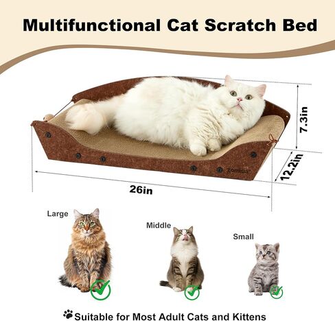 سرير Cat Scratcher - 26 '' لوحة خدش من الورق المقوى للقطط الداخلية ، وأريكة خدش التسكع العظمي مع النعناع الريبي والأجراس in Kuwait