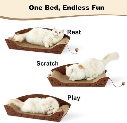 سرير Cat Scratcher - 26 '' لوحة خدش من الورق المقوى للقطط الداخلية ، وأريكة خدش التسكع العظمي مع النعناع الريبي والأجراس in Kuwait