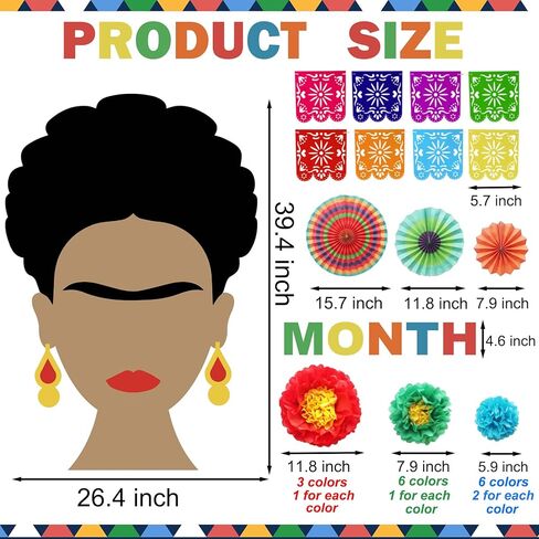 ديكورات ألواح شهر التراث من أصل إسباني-30 مساءً تم تعيينها مع الزهور الورقية ، والمراوح ، والشعيرات ، والملصقات وخلفية ديكور الفصول الدراسية الإسبانية ، أو باب مدرسة أو جدار أمريكي لاتيني in Kuwait