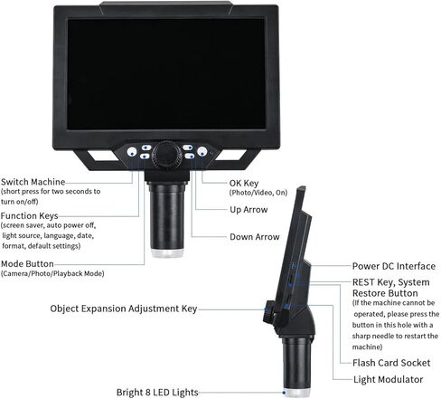 G1600 12MP 1-1600X نوع المكون الإضافي المجهر الرقمي مع 9 "LCD ومصابيح LED للإصلاحات (بدون بطارية) in Kuwait