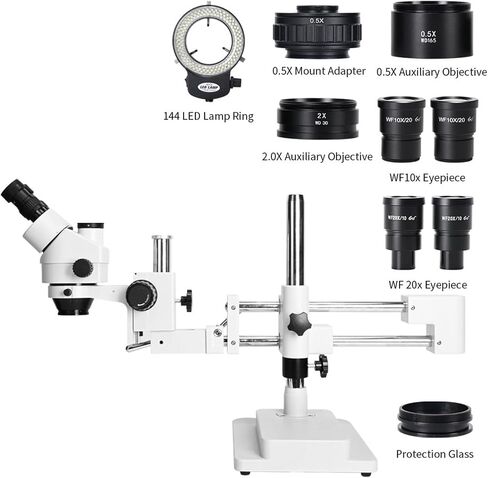 41mp 3.5x 90x Simul-Focal Boom Stand Stand Trinocular Stereo Zoom HDMI COMPATICAL USB Camera 2K 144 LED ضوء in Kuwait