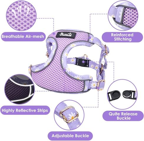 Lukovee No Pull Puppy Harness and Leash Set - Soft Lightweight Escape Proof Puppy Vest Harness, Breathable Adjustable Pet Harness with Dog Leash for Small Dogs (Purple, XXS) in Saudi Arabia