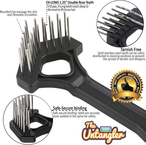 Undercoat Mini-Rakes for Effective Dematting and Grooming Dogs and Cats has V-Shape Head and Double Row, Stainless-Steel Rotating Teeth (Extra-Long Tooth Mini Rake) in Kuwait