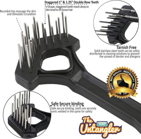 Undercoat Mini-Rakes for Effective Dematting and Grooming Dogs and Cats has V-Shape Head and Double Row, Stainless-Steel Rotating Teeth (Extra-Long Tooth Mini Rake) in Kuwait