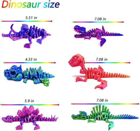 6pcs هياكل عظمية للديناصورات المطبوعة ثلاثية الأبعاد ، T-rex triceratops Stegosaurus Velociraptor Spinosaurus Toys ، ألعاب حيوانات التنين المطبوعة ثلاثية الأبعاد ، لعبة Dragon Fidget Toy Kids ، ألعاب ديناصور للأطفال 5-7 هدايا مكتبية in Kuwait