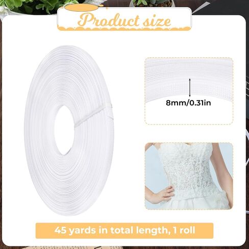 45 Yards Boning for Sewing, 8mm Corset Boning for Sewing White Sew-Through Low Density Plastic Bonings Sew Through Corset Synthetic Whalebone for Nursing Caps Wedding Party Dress Bridal Gowns in Kuwait