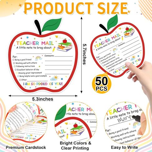 50pcs ملاحظات بريد المعلم إلى أولياء الأمور ، بريد سعيد من المعلم ، يجب أن يكون الفصل الدراسي للطلاب للطلاب في مرحلة ما قبل المدرسة لرياض الأطفال (Apple) in Kuwait