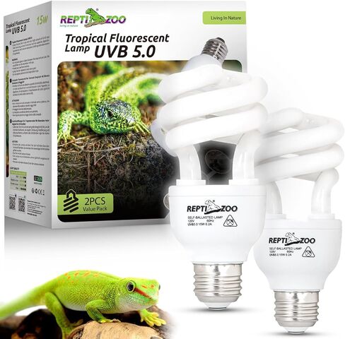 repti zoo uva uvb reptile light bulb ، 2 pack 5.0 15w lamp spact spact spact for crested gecko leopard gecko frog toad snake crameleon ، uvb bulb for tropical reptile in Saudi Arabia