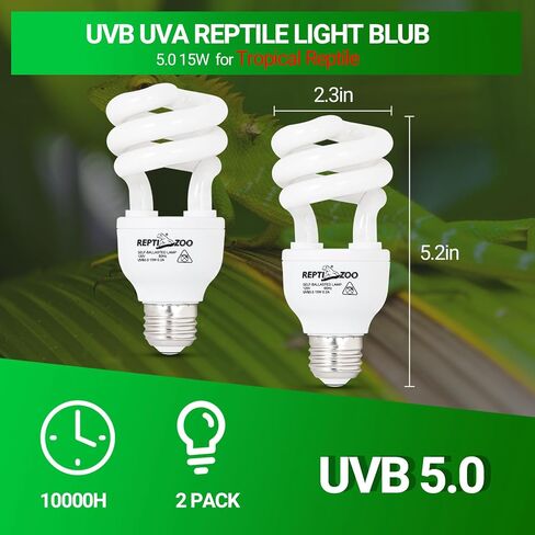 repti zoo uva uvb reptile light bulb ، 2 pack 5.0 15w lamp spact spact spact for crested gecko leopard gecko frog toad snake crameleon ، uvb bulb for tropical reptile in Saudi Arabia