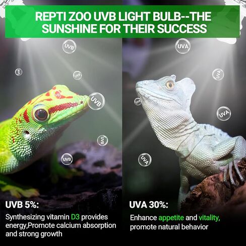 repti zoo uva uvb reptile light bulb ، 2 pack 5.0 15w lamp spact spact spact for crested gecko leopard gecko frog toad snake crameleon ، uvb bulb for tropical reptile in Saudi Arabia