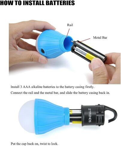 Compact LED Lantern Tent Camp Light Bulb for Camping Hiking Fishing Emergency Lights, Battery Powered Portable Lamp, 4 Count, Batteries Not Included (Black) in Saudi Arabia