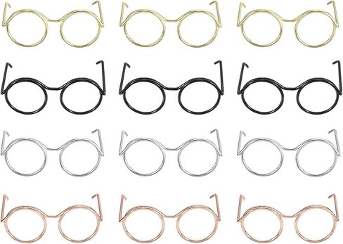 PATIKIL 1.38" Mini Doll Eyeglasses, 12 Pcs Doll Dress Up Eyeglasses Miniature Round Eyeglasses Metal Wire Rim for Crafts Pets Doll Making Supplies Accessories, 4 Colors in Saudi Arabia