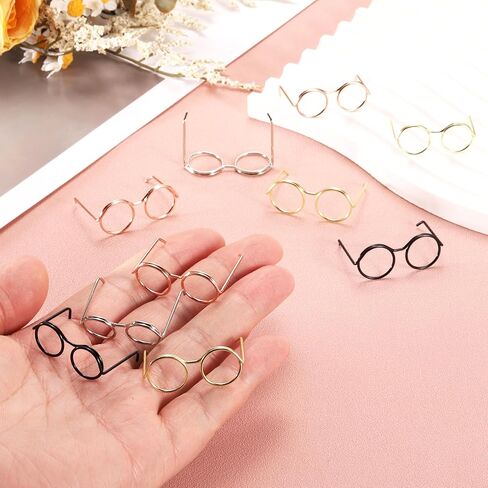 PATIKIL 1.38" Mini Doll Eyeglasses, 12 Pcs Doll Dress Up Eyeglasses Miniature Round Eyeglasses Metal Wire Rim for Crafts Pets Doll Making Supplies Accessories, 4 Colors in Saudi Arabia