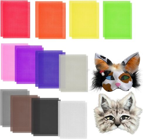 12 Pack Eye Mesh, 12 Color Eye Mesh for Therian Mask, 7.87 x 5.91 Inch DIY Therian Mask Kit for Furries Cosplay, Props, Fursuits, Craft Making in Kuwait