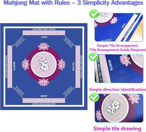 حصيرة Mahjong مع القواعد 32.4x32.4 بوصة مقاومة للماء Mahjong Table Cloth 3mm سميكة غير قابلة للانزلاق. in Kuwait