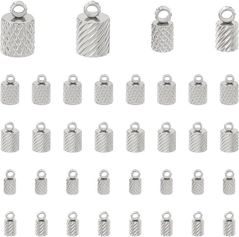 UniCraftale حوالي 40pcs 4 أنماط سلك الفولاذ المقاوم للصدأ نهايات العمود أغطية نهاية 3-5 مم طرفي سلك محكم العمود الأطراف المخروطية الحبل الجلدي مجوهر in Saudi Arabia