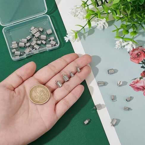 UniCraftale حوالي 40pcs 4 أنماط سلك الفولاذ المقاوم للصدأ نهايات العمود أغطية نهاية 3-5 مم طرفي سلك محكم العمود الأطراف المخروطية الحبل الجلدي مجوهر in Saudi Arabia