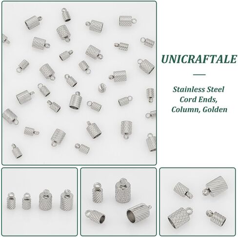 UniCraftale حوالي 40pcs 4 أنماط سلك الفولاذ المقاوم للصدأ نهايات العمود أغطية نهاية 3-5 مم طرفي سلك محكم العمود الأطراف المخروطية الحبل الجلدي مجوهر in Saudi Arabia