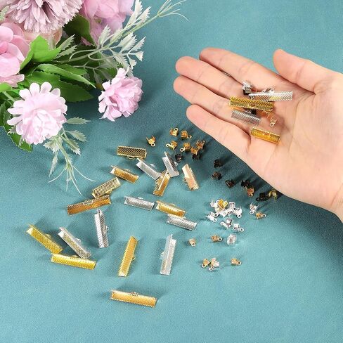 uxcell 200Pcs 30mm Ribbon Crimp Clamp Ends, Bookmark Pinch Crimp Ends, Fasteners Clasp Crimp Ends for Bracelet Necklace Jewelry Making, 4 Colors in Saudi Arabia