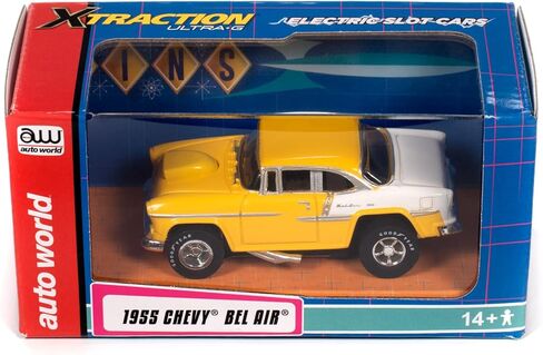 Auto World Xtraction 1955 Chevy Bel Air (أصفر/أبيض) Ho Slot Car in Saudi Arabia