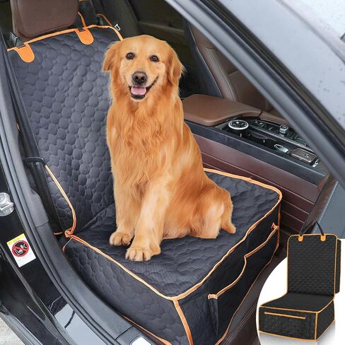 1 Pack Front Seat Car Cover, Waterproof Dog Car Seat Cover, Non-Slip & Scratch-Proof, Pet Car Seat Protector with Side Flaps and Storage Pocket, Car Seat Cover for Most Cars, Trucks and SUVs in Kuwait