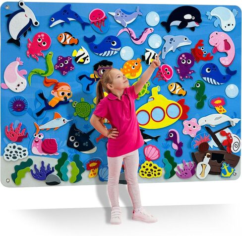 لوحة Quokka Ocean Felt Board للأطفال الصغار - 70 PCS قصة لوحية مزدوجة ذات سميك مع لوحات أنشطة جدار متينة كبيرة البالغة 41 × 30 بوصة - مثالية لرواية القصص أنشطة الأطفال الداخلية والفصول الدراسية in Saudi Arabia