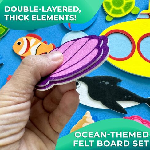لوحة Quokka Ocean Felt Board للأطفال الصغار - 70 PCS قصة لوحية مزدوجة ذات سميك مع لوحات أنشطة جدار متينة كبيرة البالغة 41 × 30 بوصة - مثالية لرواية القصص أنشطة الأطفال الداخلية والفصول الدراسية in Saudi Arabia