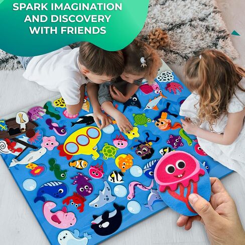 لوحة Quokka Ocean Felt Board للأطفال الصغار - 70 PCS قصة لوحية مزدوجة ذات سميك مع لوحات أنشطة جدار متينة كبيرة البالغة 41 × 30 بوصة - مثالية لرواية القصص أنشطة الأطفال الداخلية والفصول الدراسية in Saudi Arabia