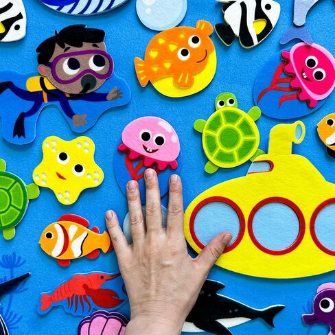 لوحة Quokka Ocean Felt Board للأطفال الصغار - 70 PCS قصة لوحية مزدوجة ذات سميك مع لوحات أنشطة جدار متينة كبيرة البالغة 41 × 30 بوصة - مثالية لرواية القصص أنشطة الأطفال الداخلية والفصول الدراسية in Saudi Arabia