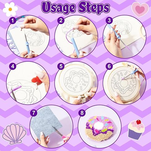 مجموعات Watinc Punch Needle Coaster - 23pcs Supply Art Work Decor Craft Supply للمبتدئين ، مجموعة DIY من 6 منصات معنقدة معنقدة مع أدوات خيوط لاصقة تعليمات مخصصة (أرجوانية) in Saudi Arabia