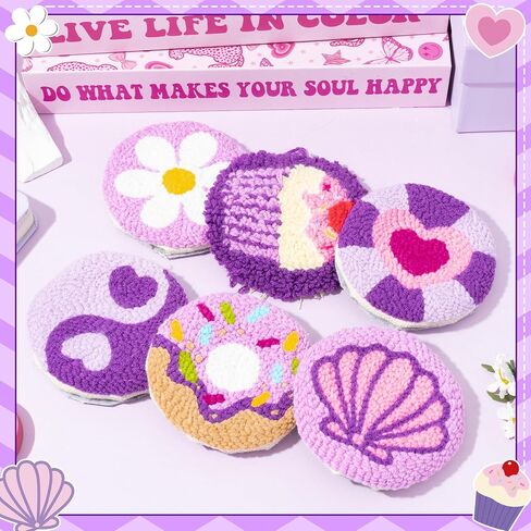 مجموعات Watinc Punch Needle Coaster - 23pcs Supply Art Work Decor Craft Supply للمبتدئين ، مجموعة DIY من 6 منصات معنقدة معنقدة مع أدوات خيوط لاصقة تعليمات مخصصة (أرجوانية) in Saudi Arabia