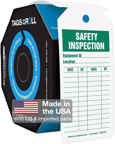 علامات Accuform TAR716 للفحص بواسطة The-Roll وعلامات تسجيل الحالة، Legend "فحص السلامة"، 6.25 بوصة طول × 3 بوصة عرض × 0.010 بوصة سمك، PF-Cardstock، أخضر على أبيض (عبوة من 100 قطعة) in Saudi Arabia
