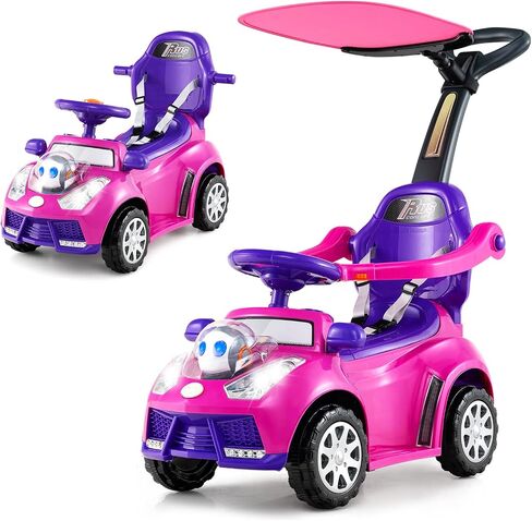 Costzon Push Car للأطفال الصغار ، 3 من كل واحد من عربة المشي المنزلق مع مقبض ، مظلة ، حزام الأمان ، القرن ، الموسيقى والأضواء ، تخزين المقعد ، الدرابزين ، ركوب من القدم إلى الطابق على لعبة Boys Girls (Red) in Saudi Arabia