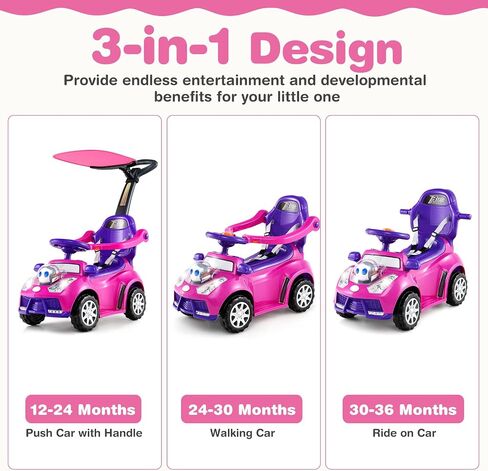 Costzon Push Car للأطفال الصغار ، 3 من كل واحد من عربة المشي المنزلق مع مقبض ، مظلة ، حزام الأمان ، القرن ، الموسيقى والأضواء ، تخزين المقعد ، الدرابزين ، ركوب من القدم إلى الطابق على لعبة Boys Girls (Red) in Saudi Arabia