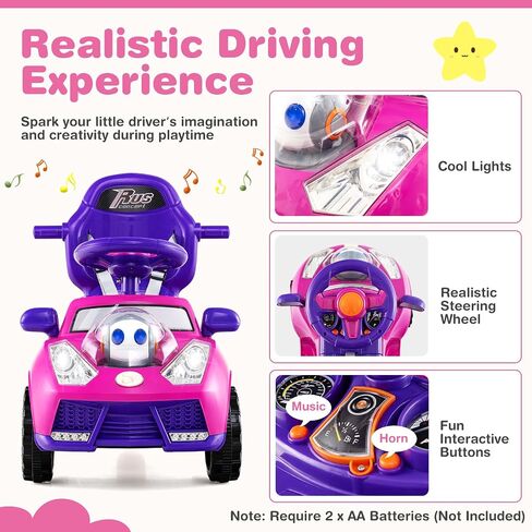 Costzon Push Car للأطفال الصغار ، 3 من كل واحد من عربة المشي المنزلق مع مقبض ، مظلة ، حزام الأمان ، القرن ، الموسيقى والأضواء ، تخزين المقعد ، الدرابزين ، ركوب من القدم إلى الطابق على لعبة Boys Girls (Red) in Saudi Arabia