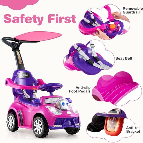 Costzon Push Car للأطفال الصغار ، 3 من كل واحد من عربة المشي المنزلق مع مقبض ، مظلة ، حزام الأمان ، القرن ، الموسيقى والأضواء ، تخزين المقعد ، الدرابزين ، ركوب من القدم إلى الطابق على لعبة Boys Girls (Red) in Saudi Arabia