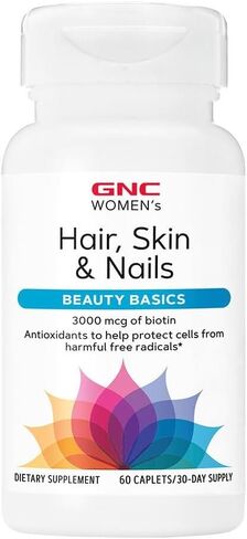 GNC للشعر والبشرة والأظافر للنساء | مزيج الفيتامينات اليومية | البيوتين (3000 ميكروجرام)، حمض الهيالورونيك، فيتامينات C وE مع النياسين | مضادات الأكسدة المضافة | يدعم صحة المرأة وجمالها | 60 كبسولة in Saudi Arabia