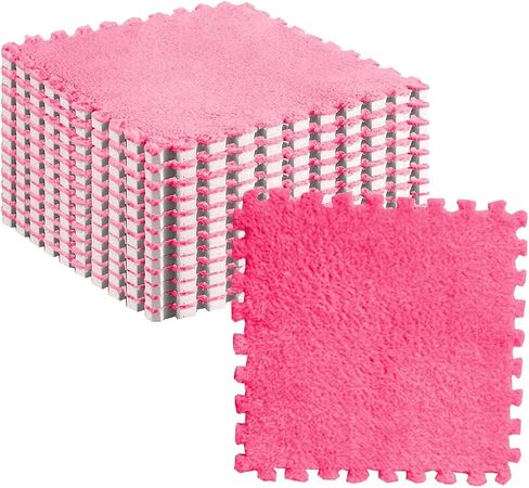10pcs Plush Foam Puzzle Mat Tiles Soft and Non Slip Interlocking Carpet Tiles for Bedroom or Kids Room (Rose Red) in Saudi Arabia
