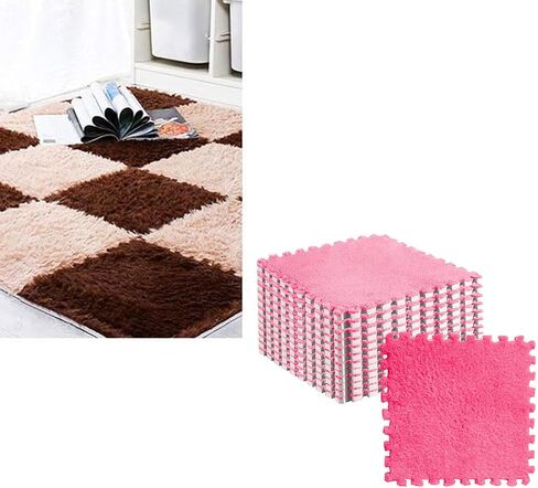 10pcs Plush Foam Puzzle Mat Tiles Soft and Non Slip Interlocking Carpet Tiles for Bedroom or Kids Room (Rose Red) in Saudi Arabia