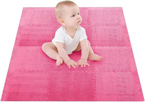 10pcs Plush Foam Puzzle Mat Tiles Soft and Non Slip Interlocking Carpet Tiles for Bedroom or Kids Room (Rose Red) in Saudi Arabia