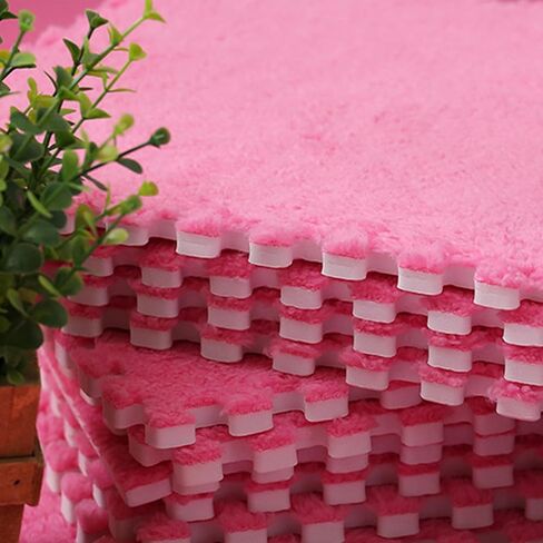 10pcs Plush Foam Puzzle Mat Tiles Soft and Non Slip Interlocking Carpet Tiles for Bedroom or Kids Room (Rose Red) in Saudi Arabia