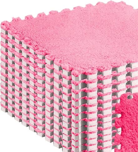 10pcs Plush Foam Puzzle Mat Tiles Soft and Non Slip Interlocking Carpet Tiles for Bedroom or Kids Room (Rose Red) in Saudi Arabia