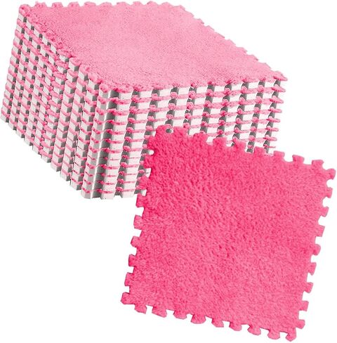 10pcs Plush Foam Puzzle Mat Tiles Soft and Non Slip Interlocking Carpet Tiles for Bedroom or Kids Room (Rose Red) in Saudi Arabia
