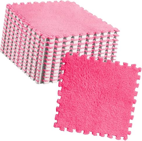 10pcs Plush Foam Puzzle Mat Tiles Soft and Non Slip Interlocking Carpet Tiles for Bedroom or Kids Room (Rose Red) in Saudi Arabia