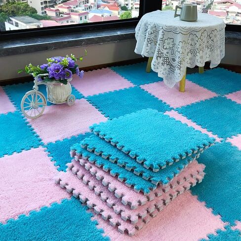12pcs 0.6in Thick Interlocking Carpet Squares Puzzle Mat EVA Foam Area Tiled Rug for Baby Play Soft Mats (Gray, 11.8in) in Saudi Arabia
