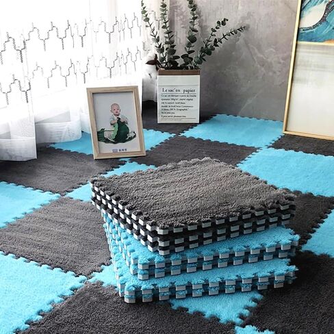 12pcs 0.6in Thick Interlocking Carpet Squares Puzzle Mat EVA Foam Area Tiled Rug for Baby Play Soft Mats (Gray, 11.8in) in Saudi Arabia
