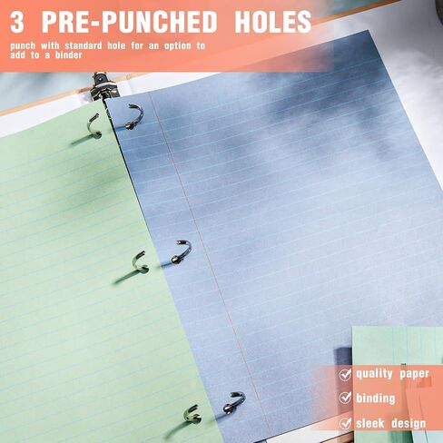 PerKoop 8 Pack 400 Sheets Colored Lined Loose Leaf Paper 8 x 10.5'' Wide Ruled, 3 Hole Punched Notebook Filler Paper for 3 Ring Binders Back School Classroom Office Supplies(Cute Color) in Saudi Arabia